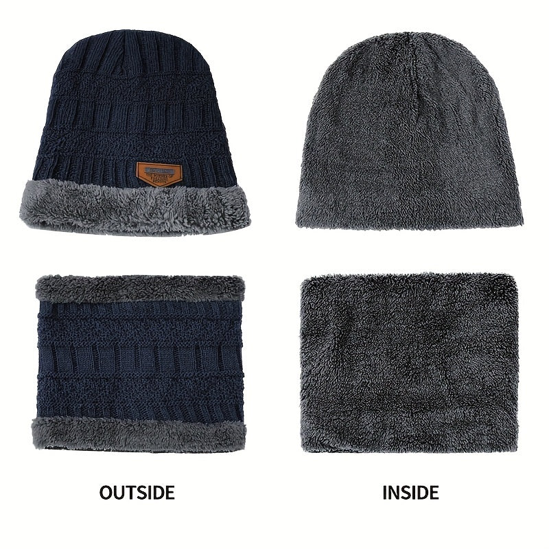 Winter Thick Beanie Knitted Hat Neck Warmer Set