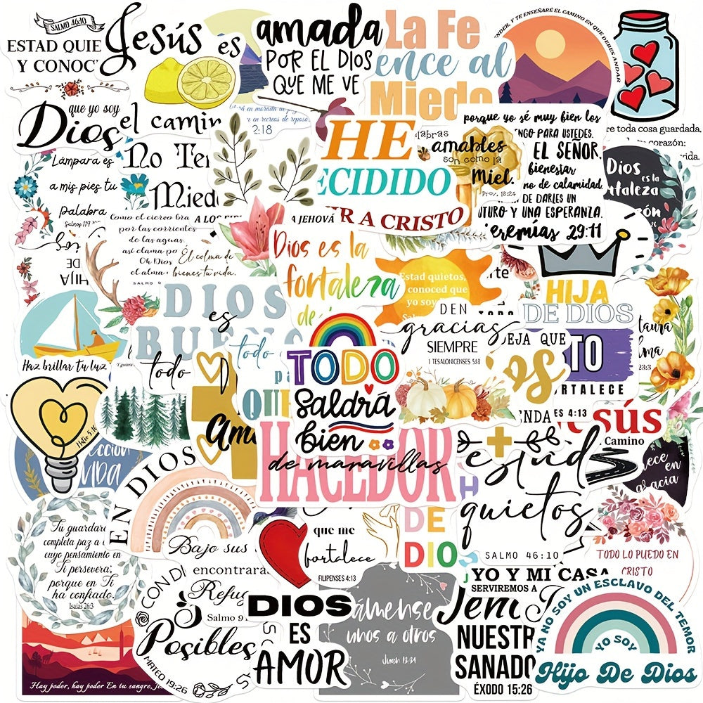 50pcs Spanish Scripture Book Waterproof Stickers for Luggage Guitar Notebook DIY
