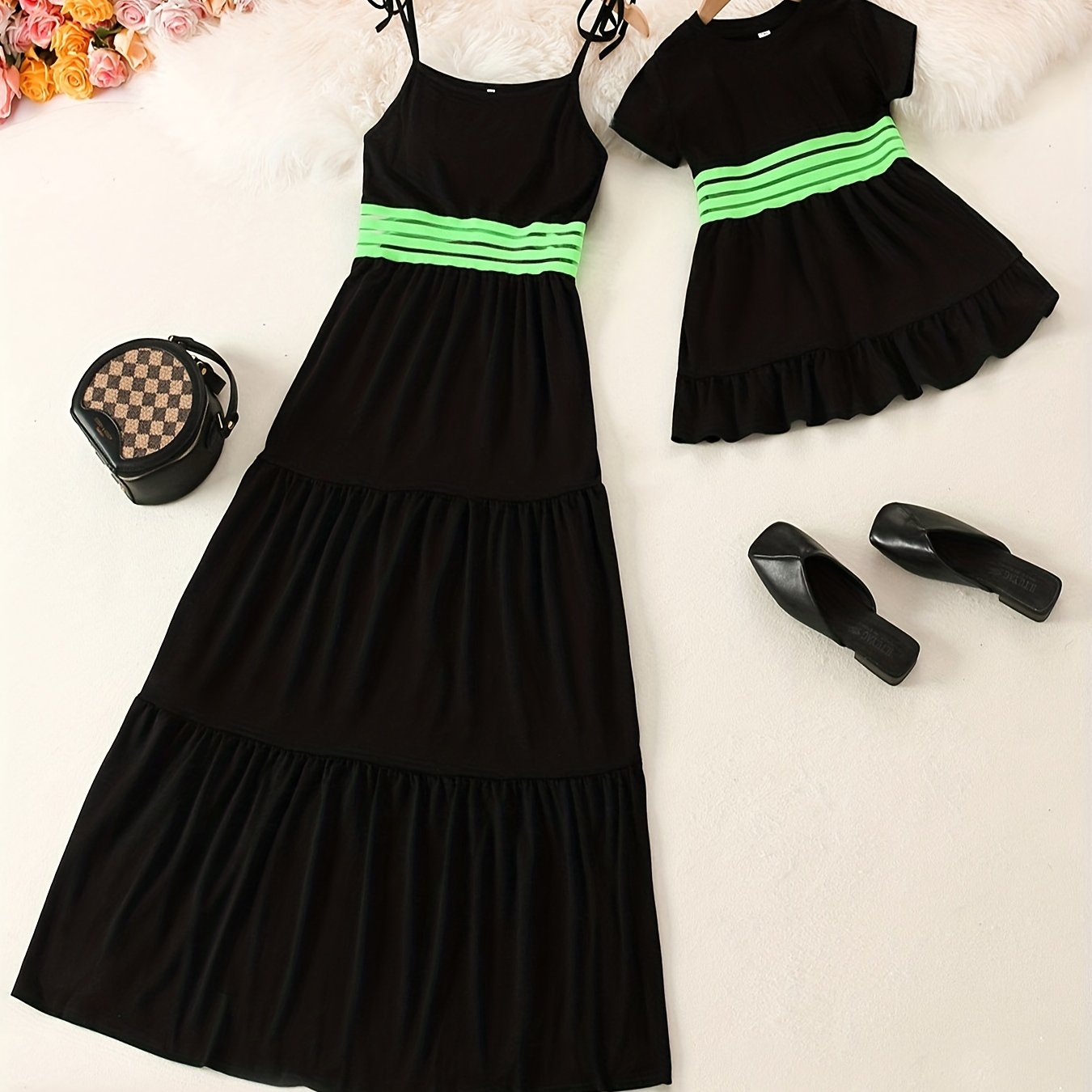 Stripe Pattern Long Dresses Mom & Me Outfit