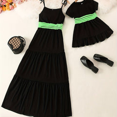 Stripe Pattern Long Dresses Mom & Me Outfit