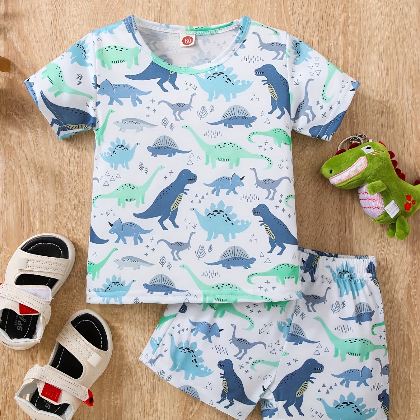 Boys Dinosaur Print Casual Outfit T-shirt & Shorts Set