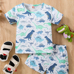 Boys Dinosaur Print Casual Outfit T-shirt & Shorts Set