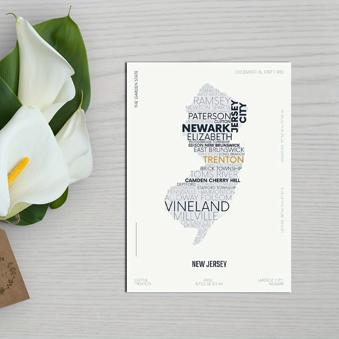 Jersey State Letter Map Sticker Modern Typography Art
