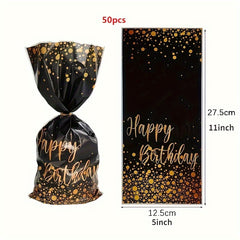 50pcs Small Golden Cellophane Treat Bags Dot Goodie Bags With Twist Ties