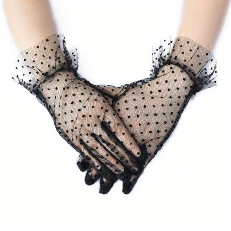 Women Lace Short Gloves Polka Dot Mesh Gloves For Wedding