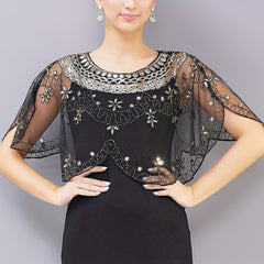Vintage Baroque Sequin Shawl 1920s Flapper Party Wrap