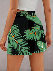 Leaves Print Elastic Waist Shorts Vacation Summer Versatile Shorts