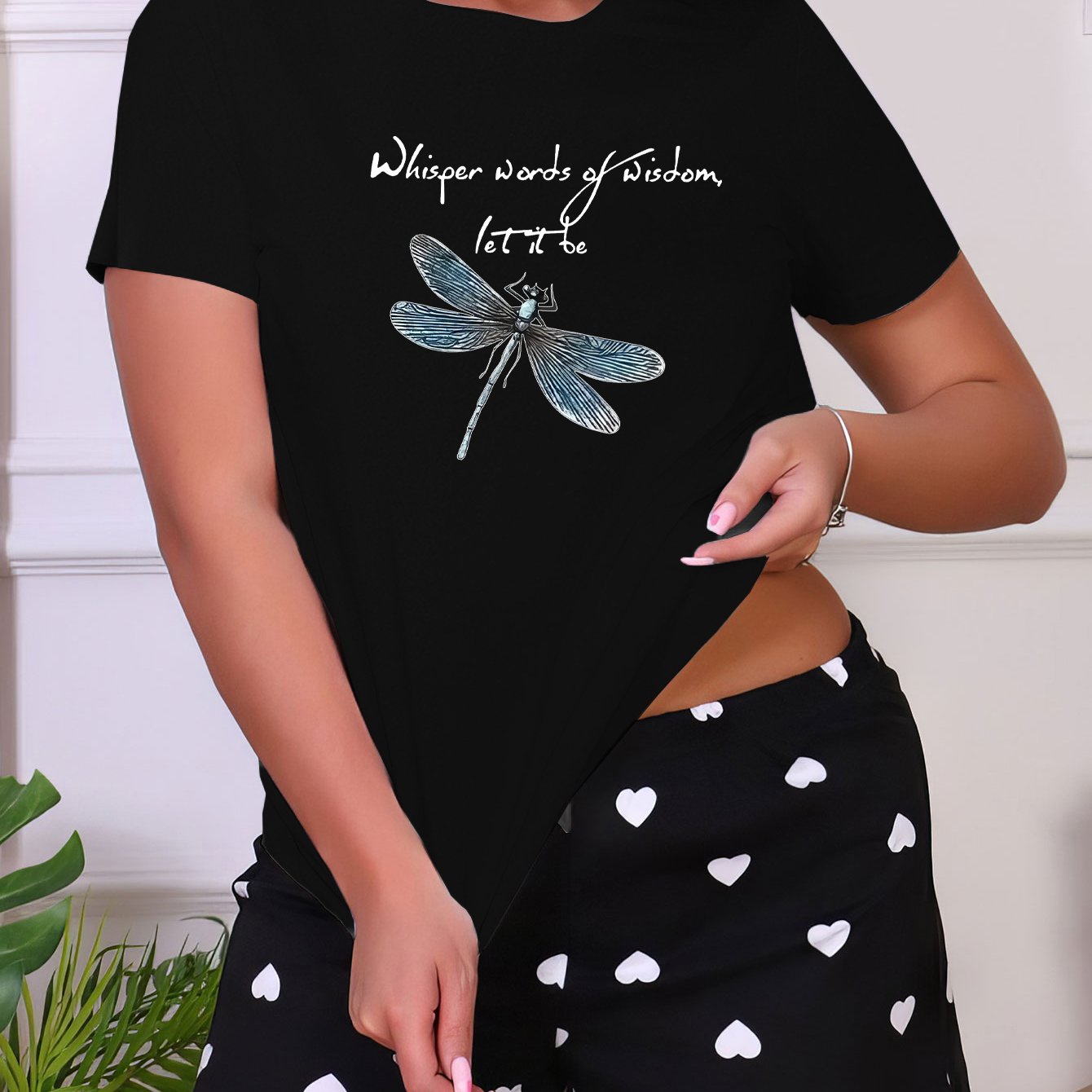 Letter & Butterfly Print Sleep Top
