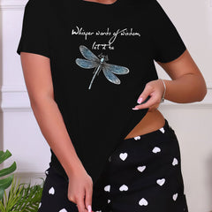 Letter & Butterfly Print Sleep Top