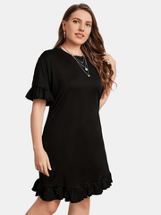 Casual Dress Women's Plus Plain Ruffle Trim Short Sleeve