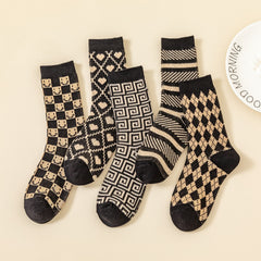 5 Pairs Knitted Women's Socks Mixed Colors
