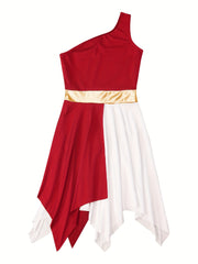 Girls Shoulder Asymmetrical Praise Dance Dress Worship Lyrical Dance
