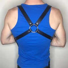 Men's Chest Suspender PU Leather Punk Style Suit Shirt