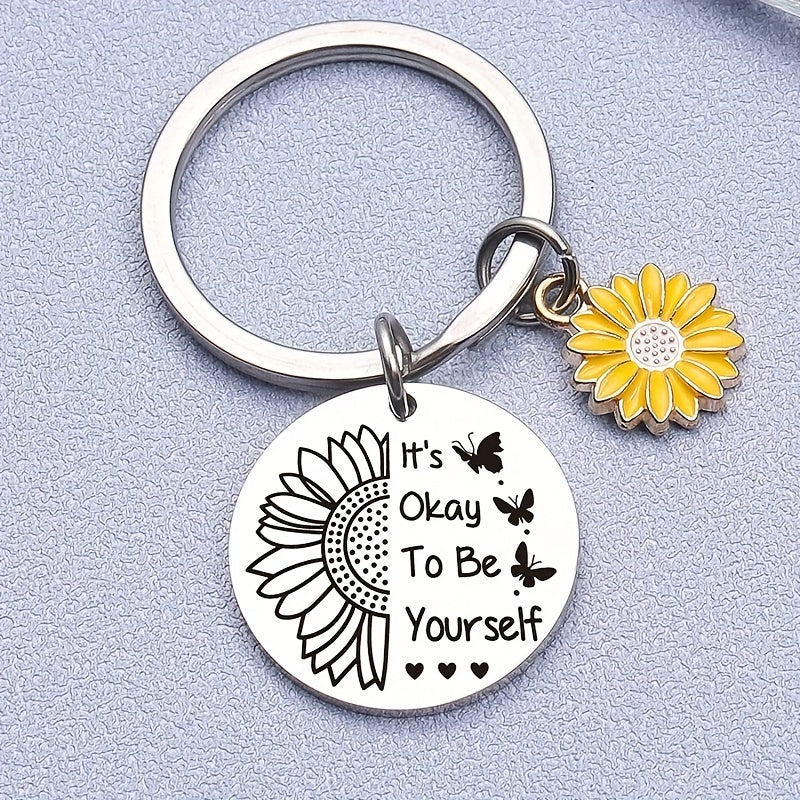 Sunflower Butterfly Keychain Stainless Steel Key Chain Pendant