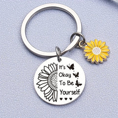 Sunflower Butterfly Keychain Stainless Steel Key Chain Pendant