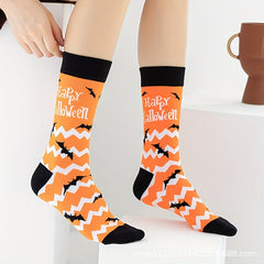 3 Pairs Bat & Skull Print Socks Halloween Crew Socks Women's Stockings