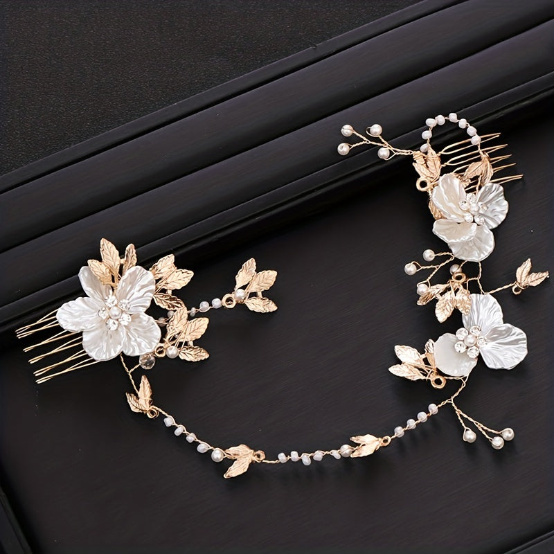Retro Leaf Flower Headband Faux Pearl Crystal Wedding Hair Accessories