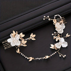 Retro Leaf Flower Headband Faux Pearl Crystal Wedding Hair Accessories