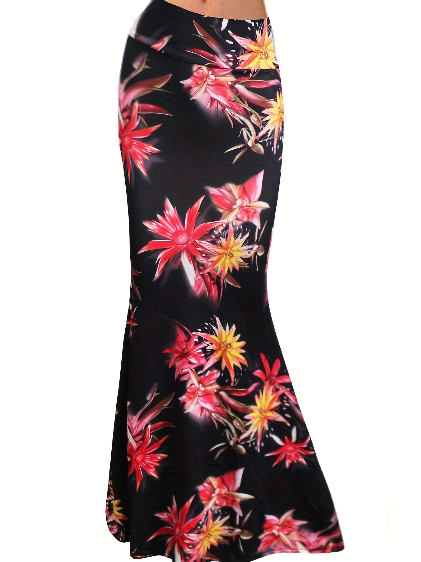 Retro Floral Print Maxi Mermaid Skirt