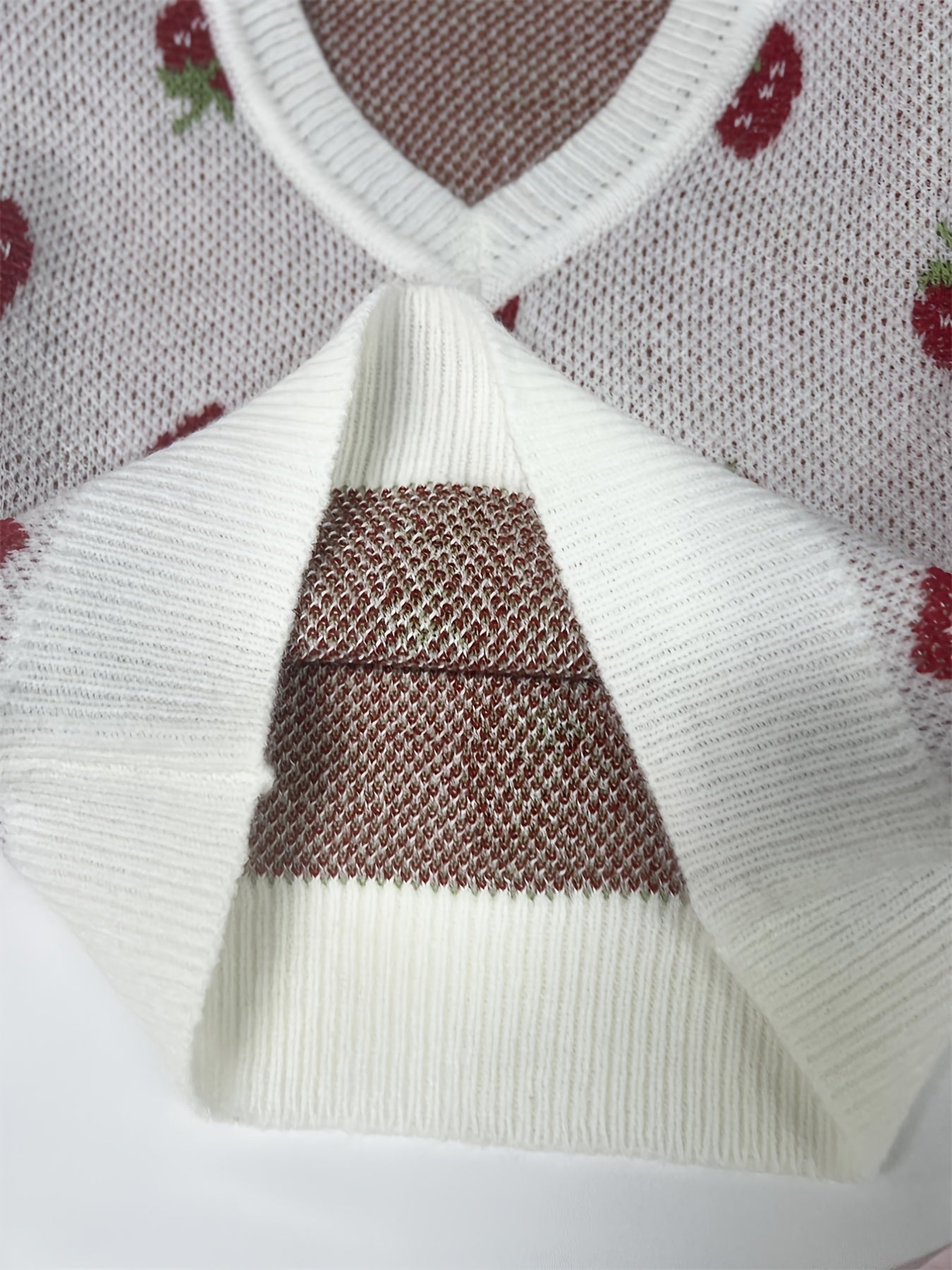 Girls Strawberry Jacquard Sweater Cropped Length