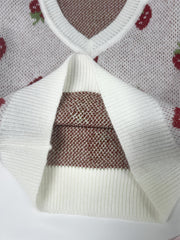Girls Strawberry Jacquard Sweater Cropped Length