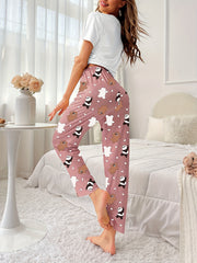Bear Print Pajamas Set Short Sleeve Top & Shorts