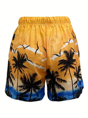 Coconut Tree Pattern Print Men's Swim Trunks Quick Dry Beach Shorts