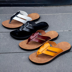 Unisex Leather Flip Flops Durable Lightweight Non Slip Sandals