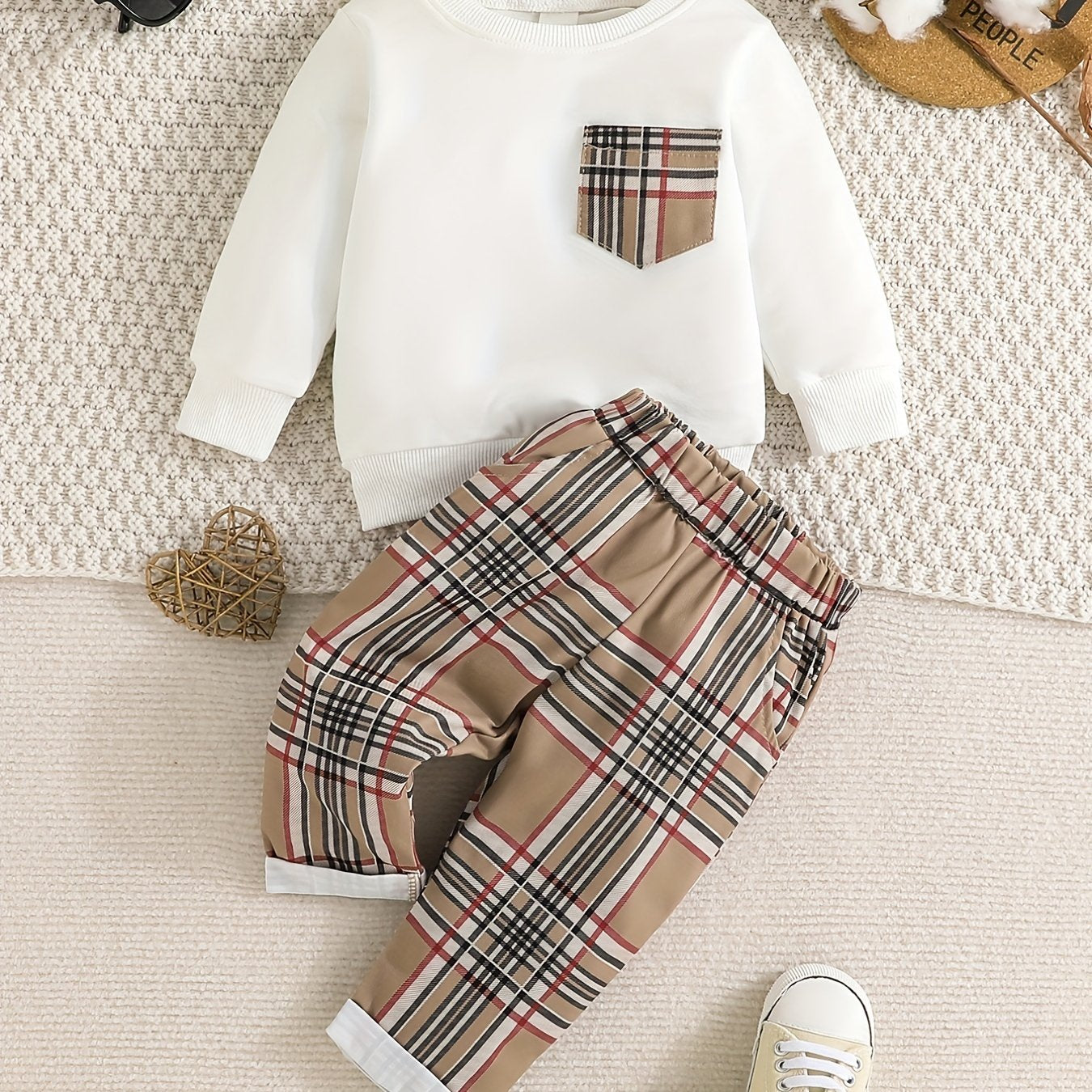 Baby Boys Long Sleeve Sweatshirt & Plaid Pants Set