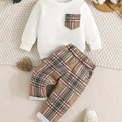 Baby Boys Long Sleeve Sweatshirt & Plaid Pants Set