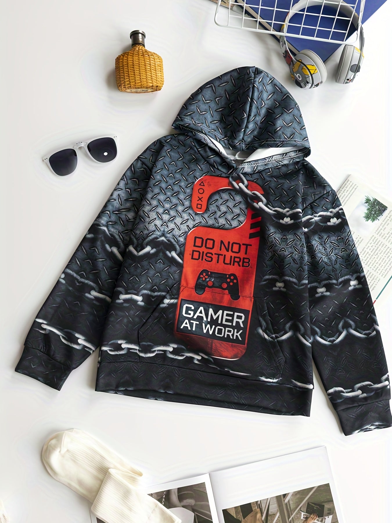 Gamepad & Chain 3D Print Boys Hoodie