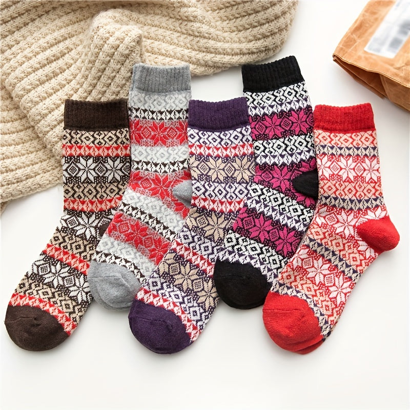 5 Pairs Geometric Pattern Colorblock Socks Women's Stockings & Hosiery
