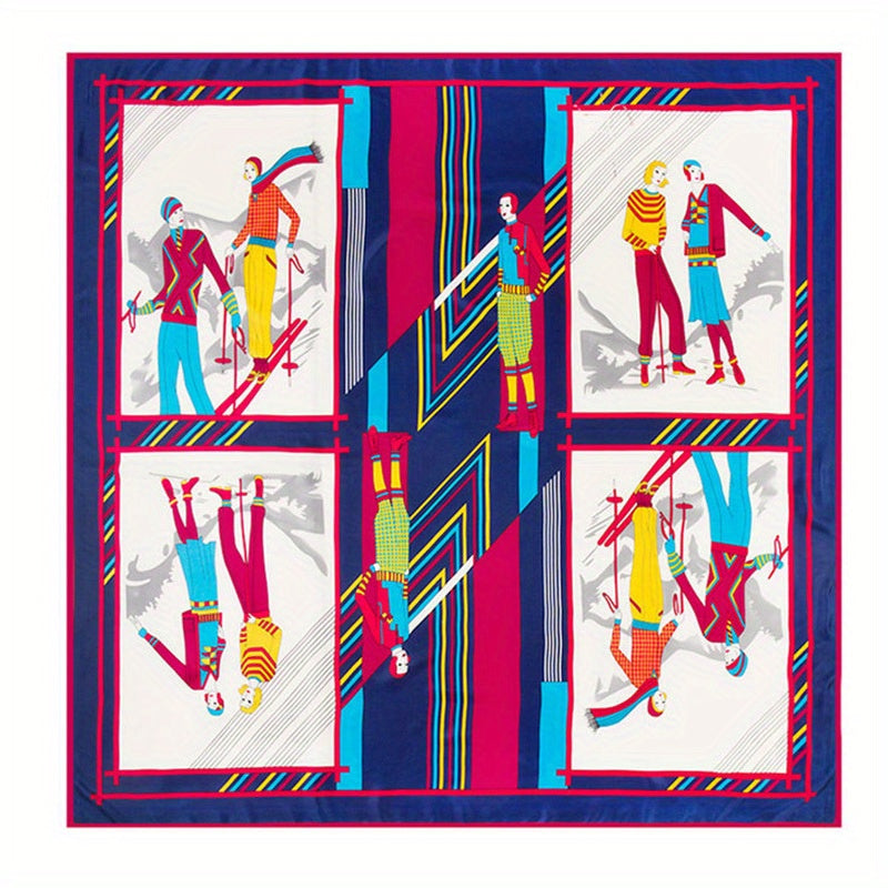 54cm Portrait Pattern Square Scarf Mature Silk Feeling Soft Shawl