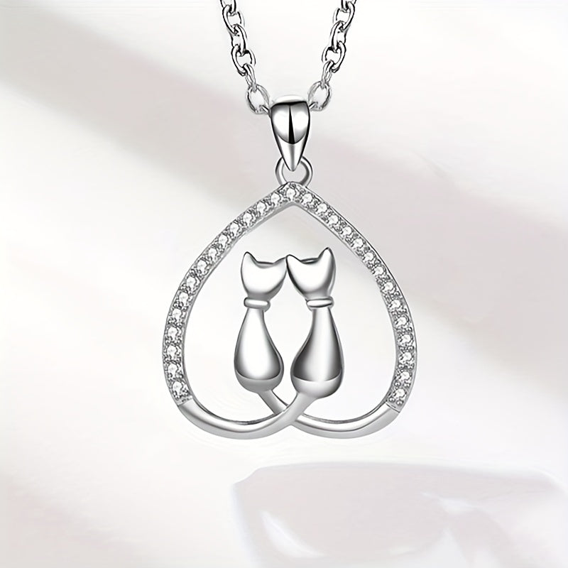 Girl's Love Moon Cat Pendant Necklace Minimalist Animal Jewelry