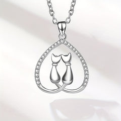 Girl's Love Moon Cat Pendant Necklace Minimalist Animal Jewelry