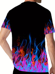 Men's Flame & 23 Print T-shirt Casual Comfy Slightly Stretch Tee