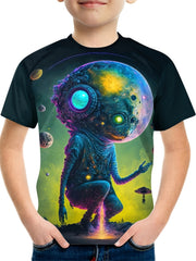 ALIEN Print Boys Creative T shirt Lightweight Short Sleeve Top