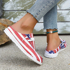 Women's Flag Pattern Flat Loafers Slip On Canvas Shoes