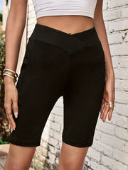 High Rise Stretch Skinny Shorts With Pockets