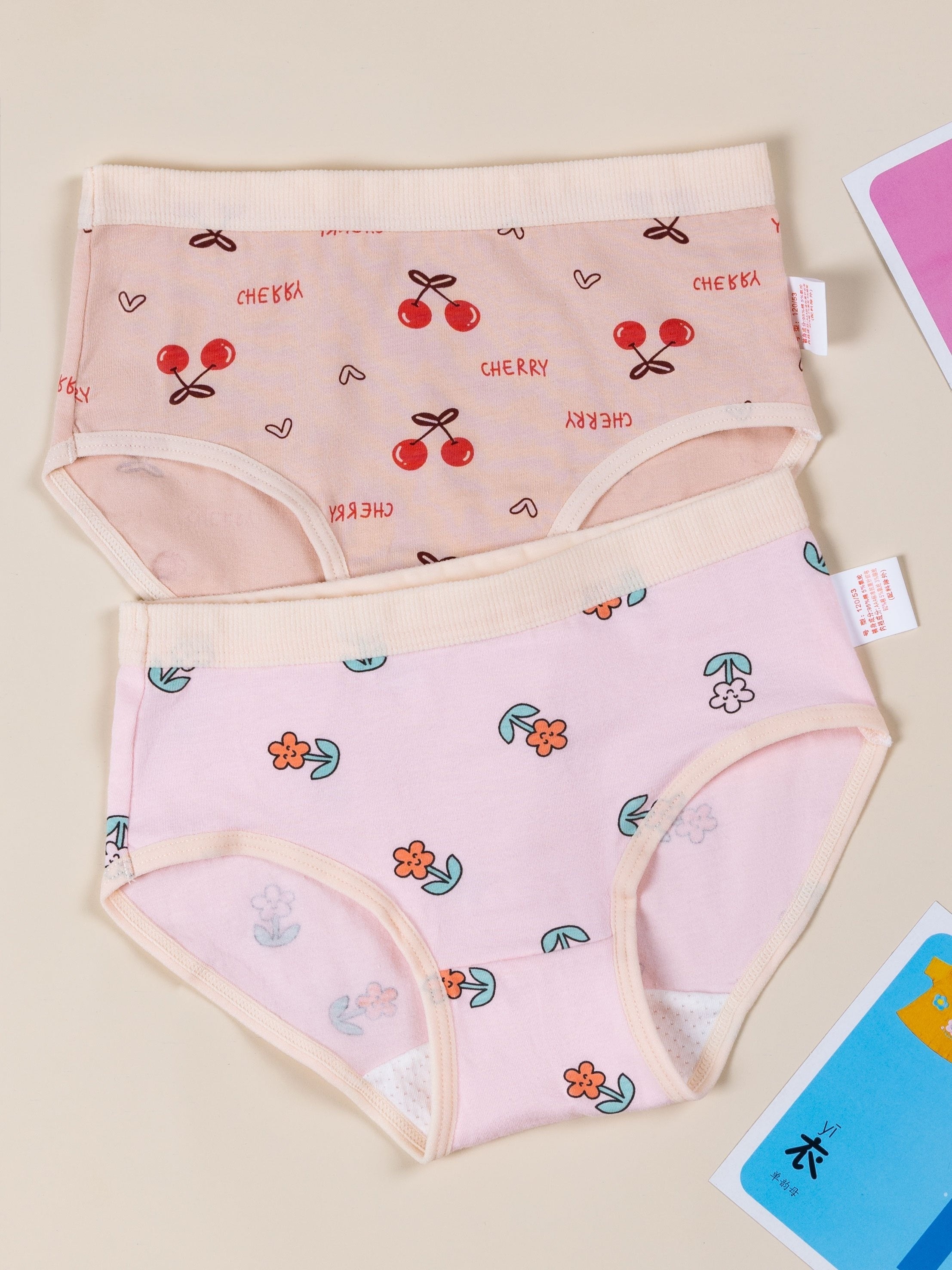 Girl's Cotton Cherry Printed Panties Small Medium Stretch Briefs