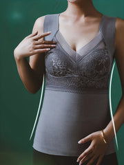 Lace Tank Top V Neck Slim Fit Sleeveless Thermal Top