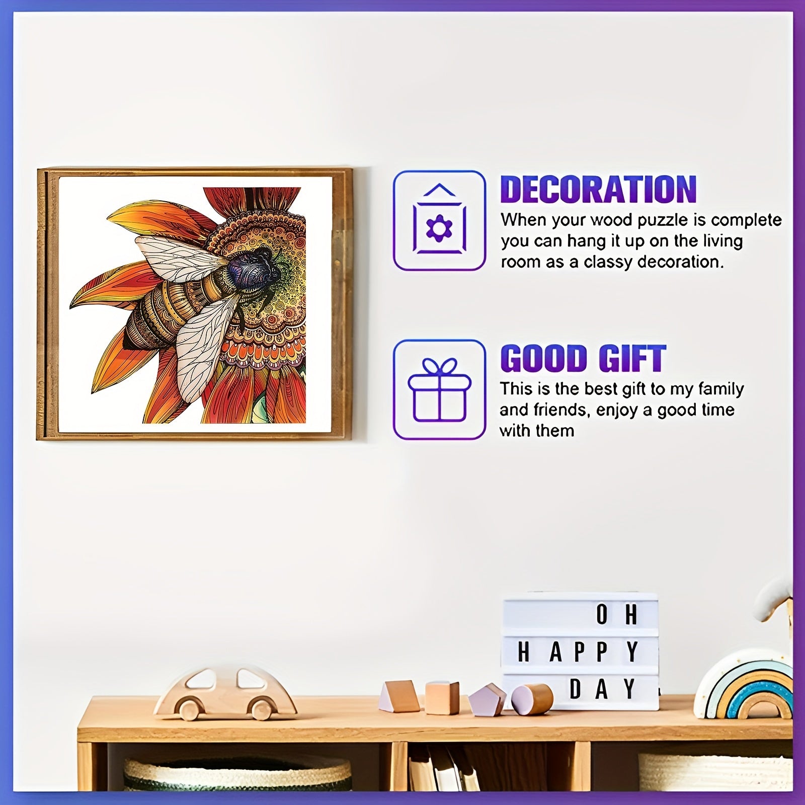 Sunflower & Bee Wooden Puzzle - Handcrafted Unique Irregular Animal Shape