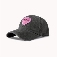 Pink Love Patch Duck Tongue Cap Soft Washed Baseball Cap Sun Hat