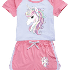 Unicorn Pattern Kid's PJ Set Comfy Loungewear for Summer