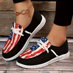 Women's Flag Stitching Canvas Lace-Up Shoes Lightweight Low Top Sneakers