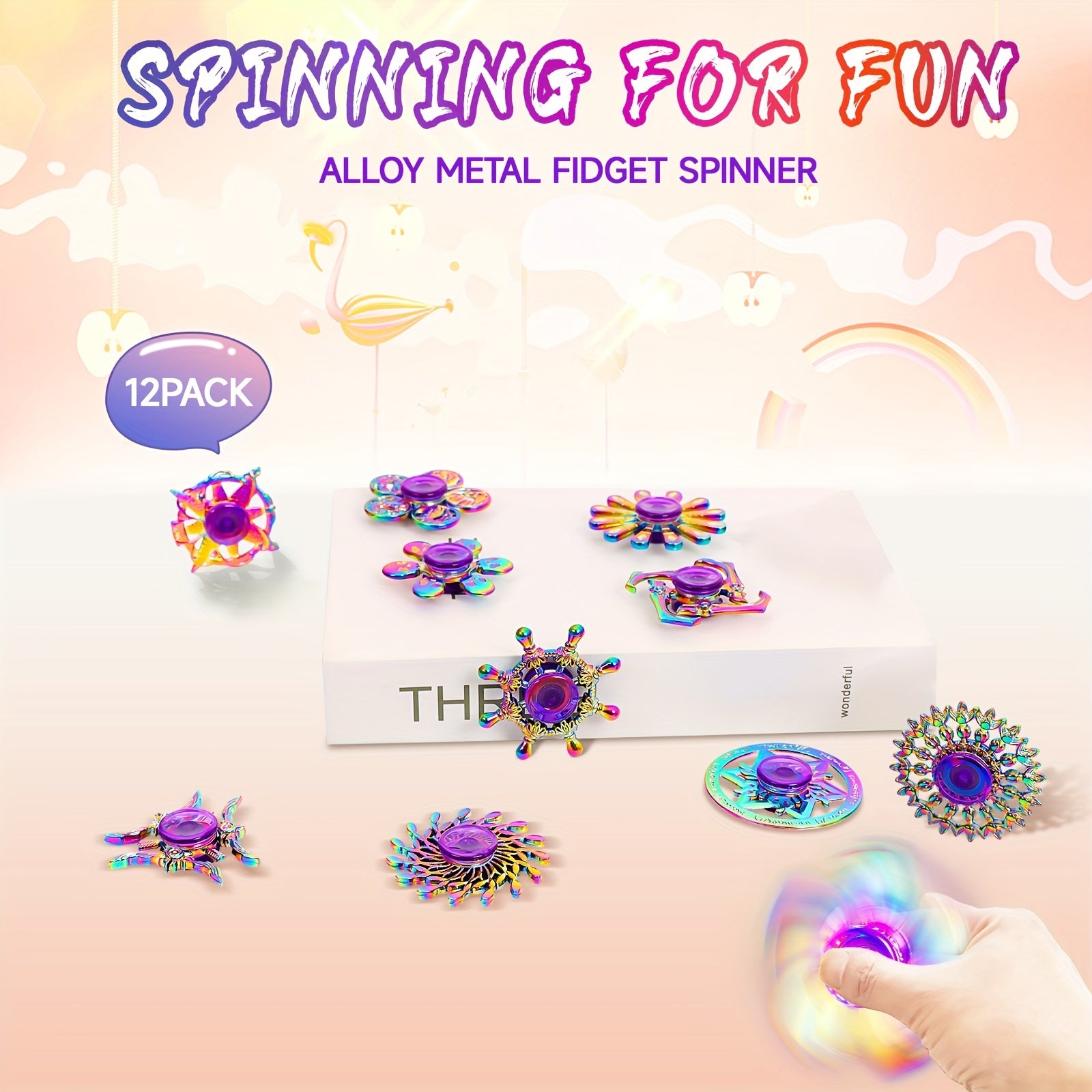 12 Pack Metal Finger Spinning Tops Fidget Toys for Adults and Children