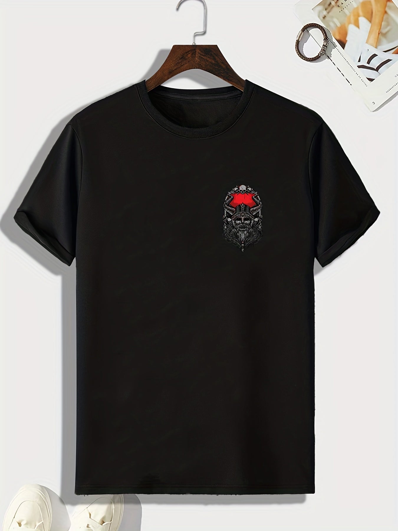 Men's Pattern Print Sports T-shirt, Graphic Tee for Fitness