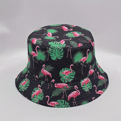 Leaf Flamingo Print Bucket Hat Reversible Sunscreen Basin Hat Lightweight