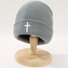 Cross Embroidery Knitted Hat Men's Beanie