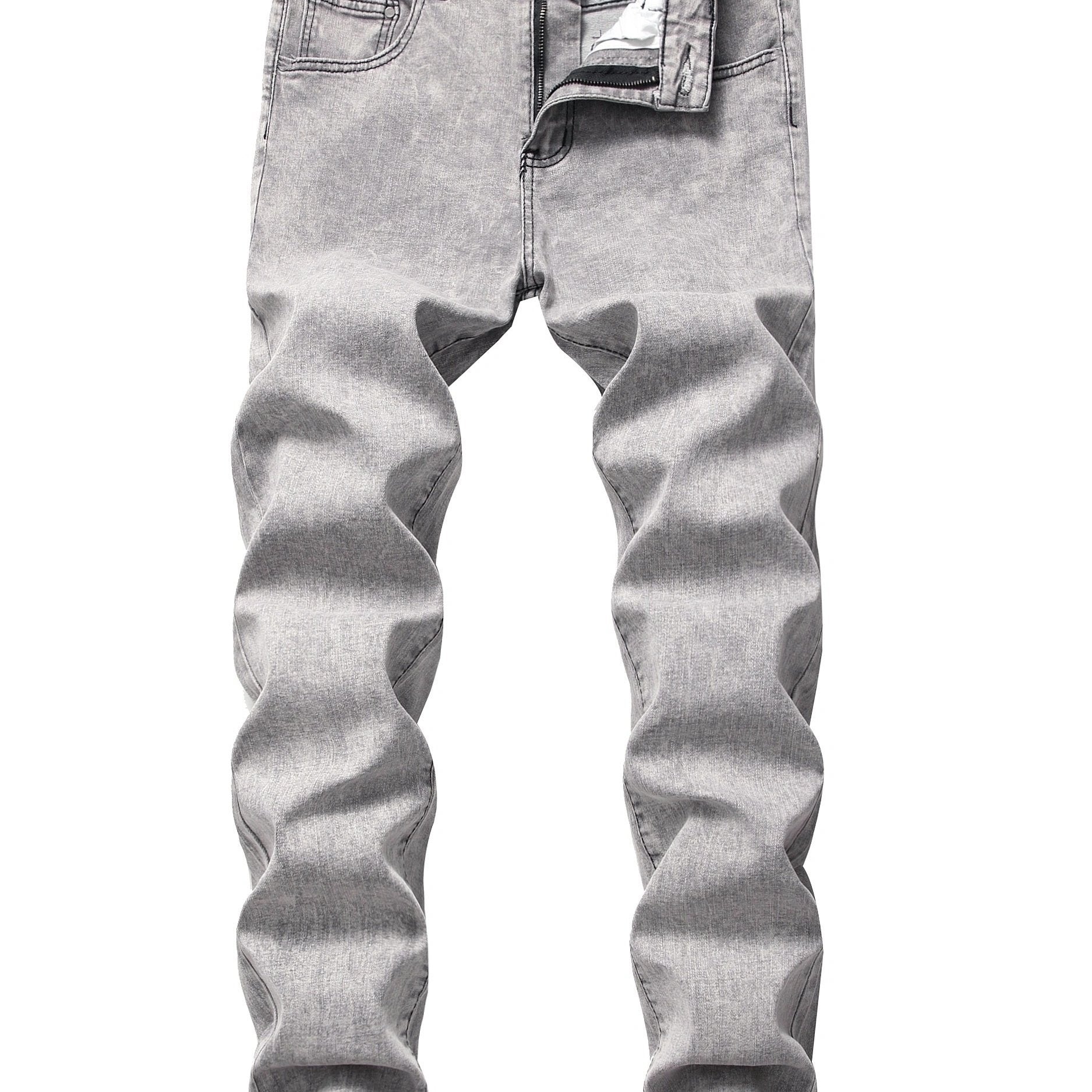 Men's Solid Mid Stretch Denim Pants For Spring Summer